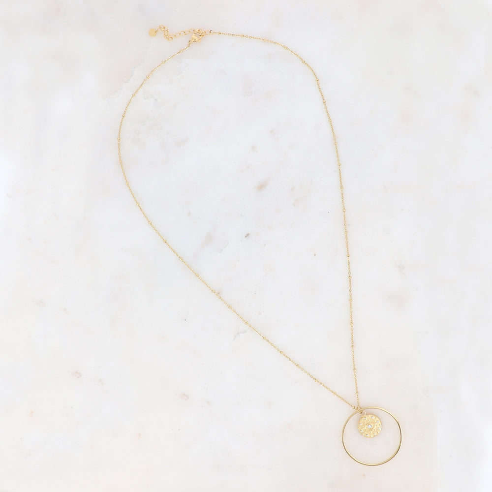 Sautoir avec cercle et oeil avec oxydes de zirconium 60+5 cm