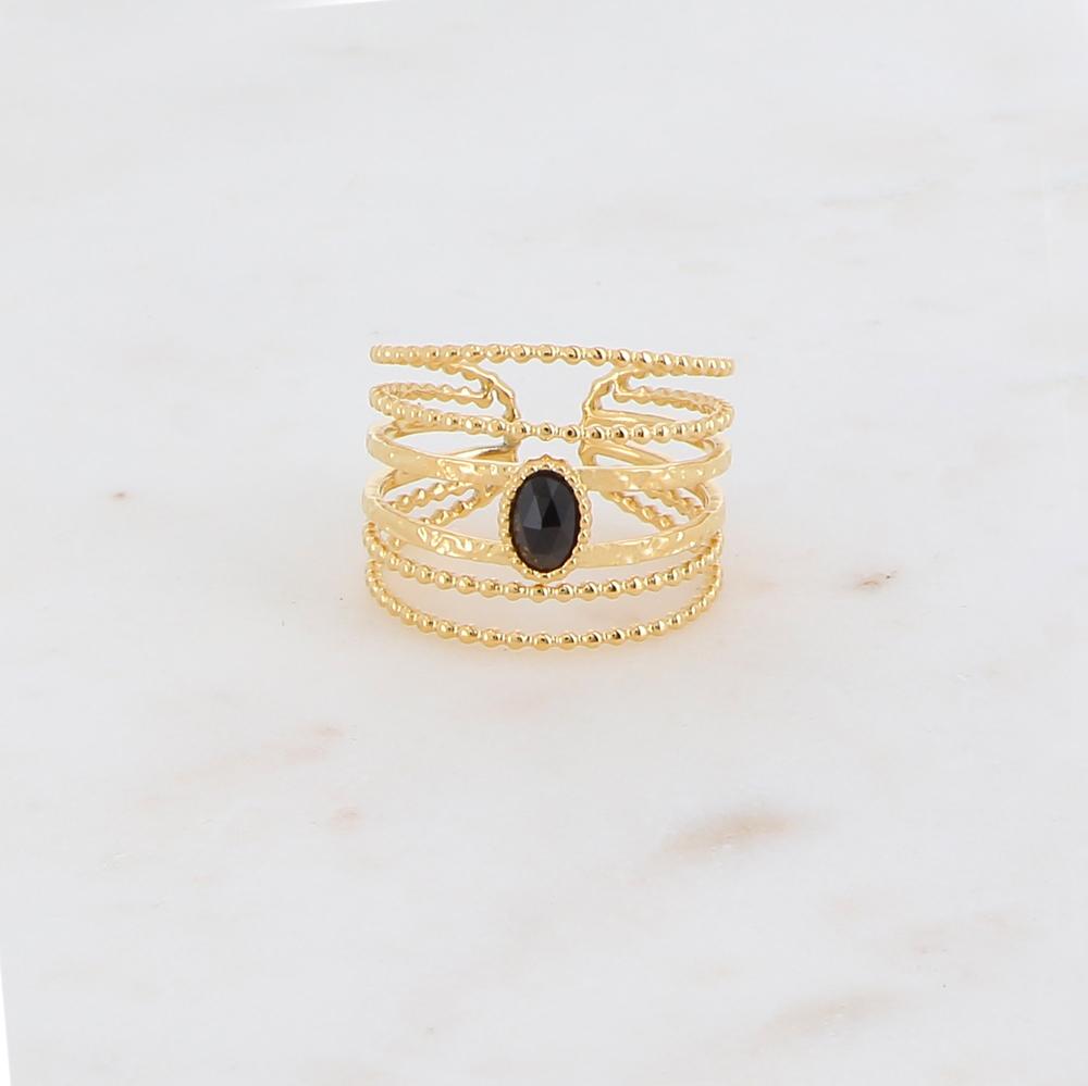 Bague multirangs lisse et texturée, pierre naturelle - Onyx
