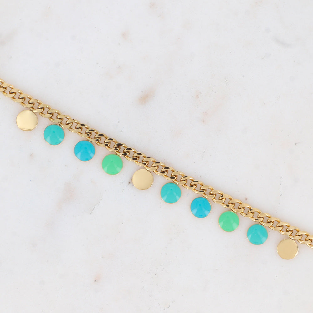 Bracelet en maille gourmette avec pampilles rondes émaillées