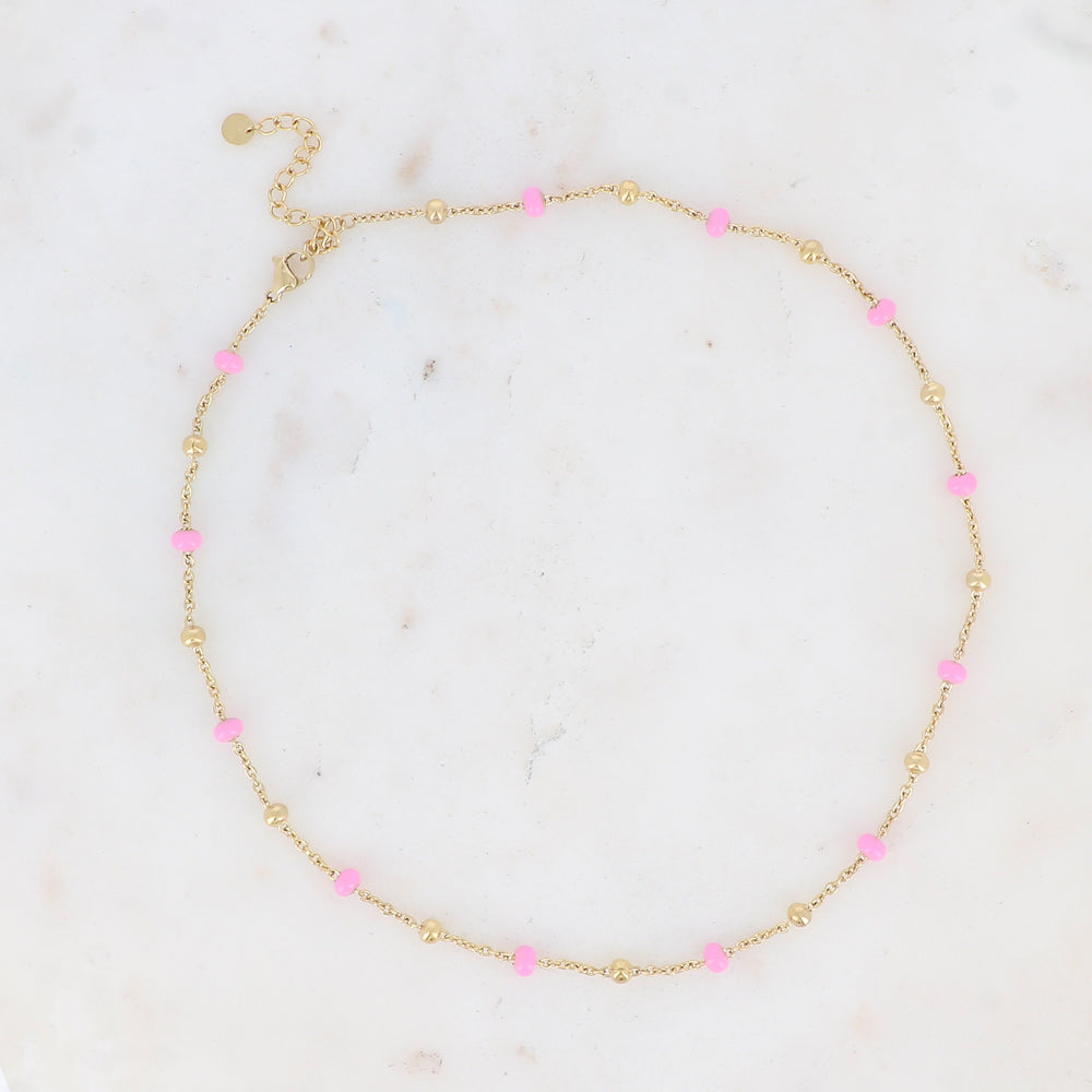 Collier doré embelli de petites boules en émail 40+5 cm