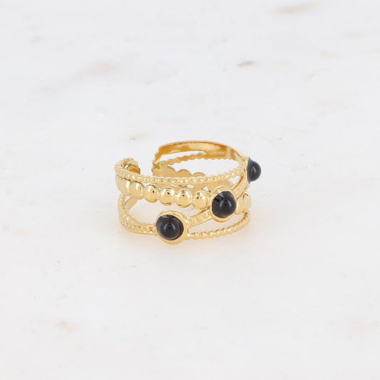 Bague croisée avec pierres naturelles - Onyx