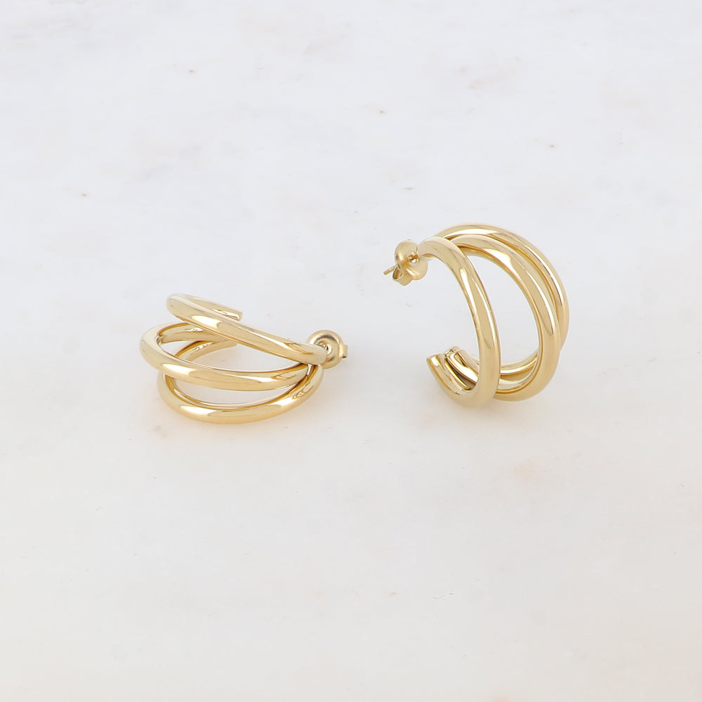 Créoles à puce triple rangs, effet lisse (taille L) Diamètre : 2,5 cm.