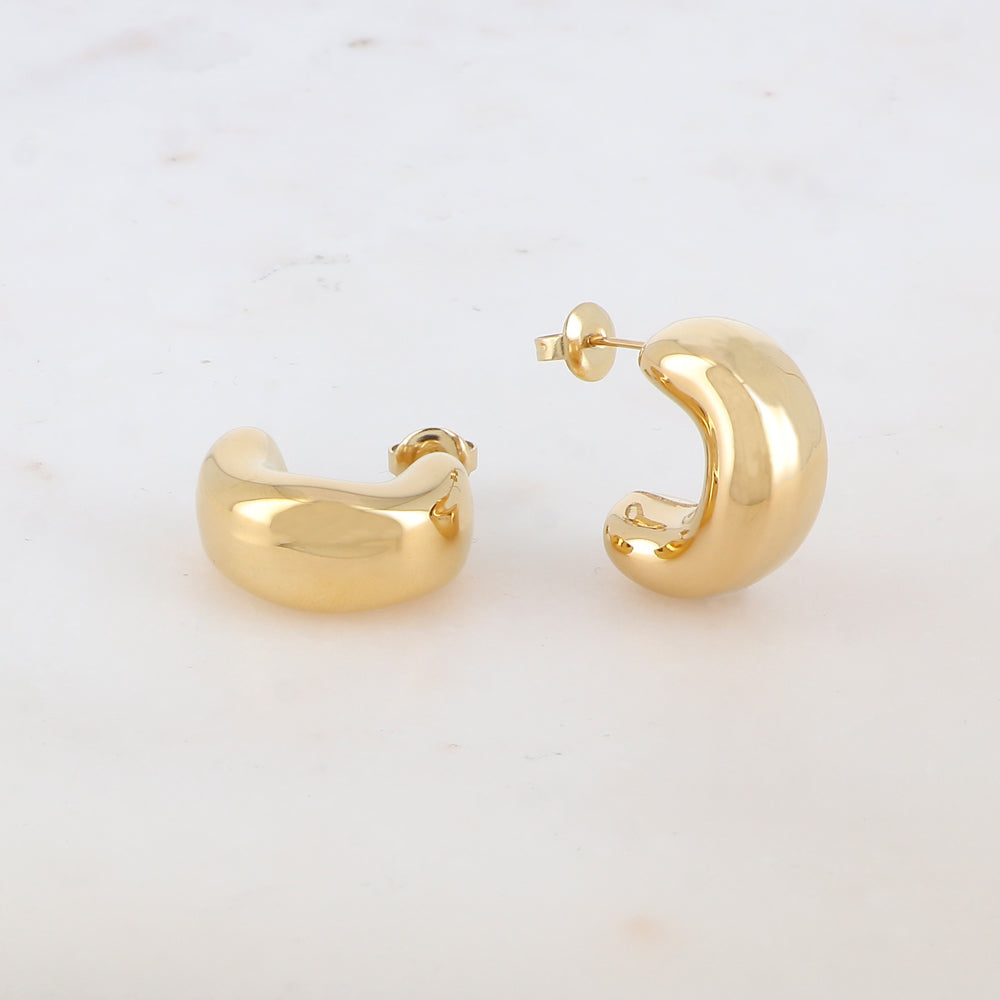 Créoles à puce avec effet miroir et lisse 1,8 x 2 cm.