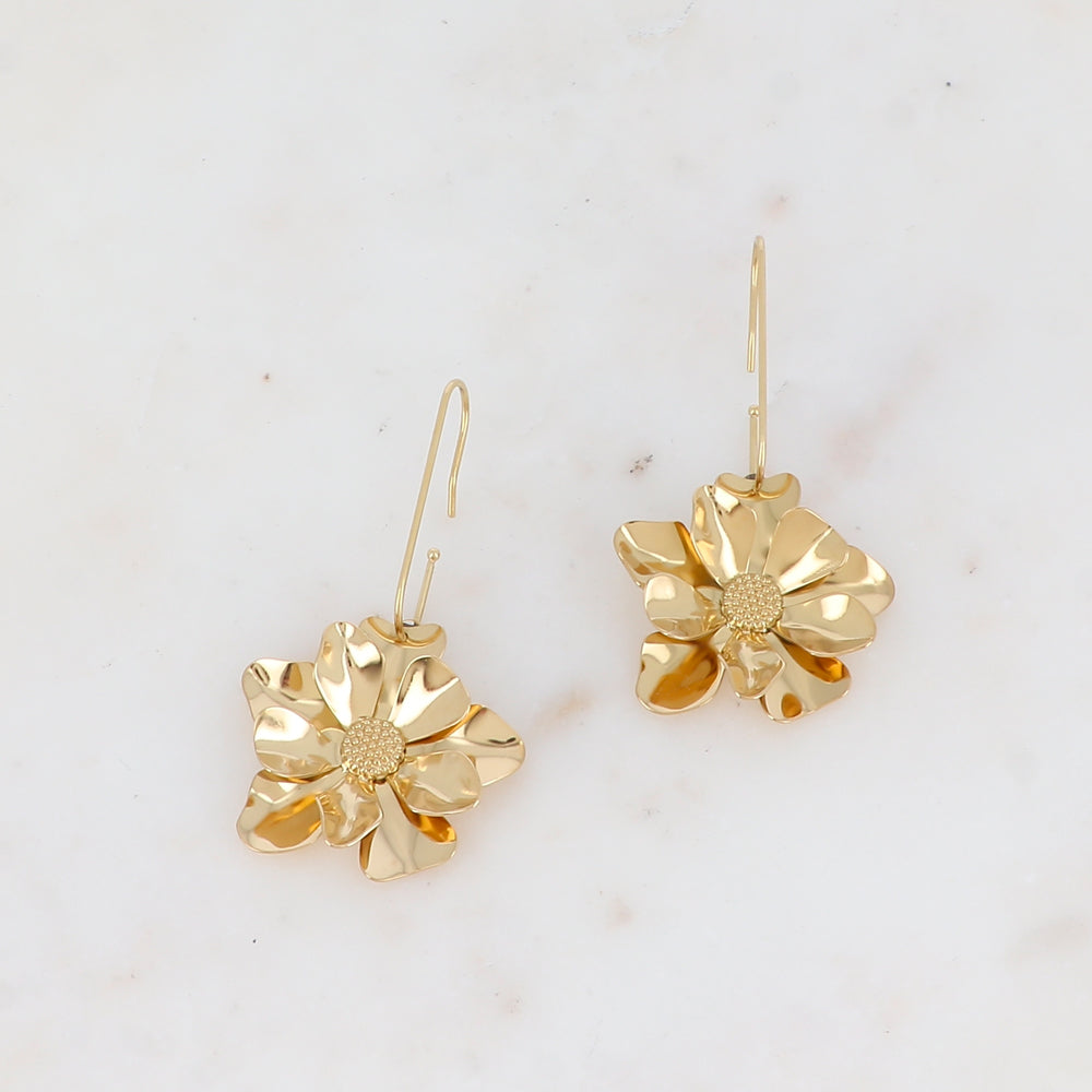 Créoles avec pampille fleur 3,1 x 5,8 cm.