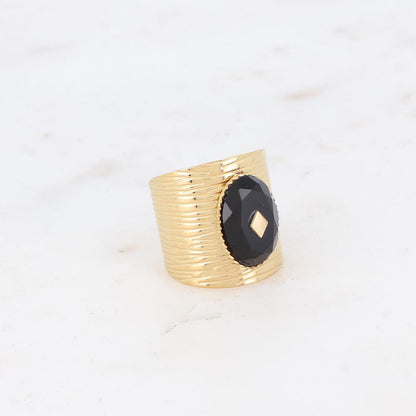 Bague avec cabochon en pierre naturelle - Onyx