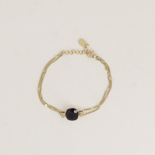 Bracelet double rangs - Orné d’un cristal de Swarovski® de 10 mm - Taille bracelet : 16+3 cm - Jet