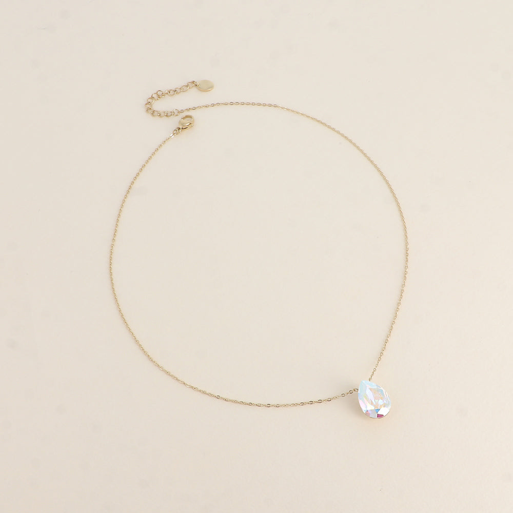 Collier - Pendentif cristal de Swarovski® en forme de goutte - Longueur du collier : 40+5 cm - Dimensions du cristal : 10x14 mm - Aurore boréale