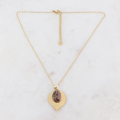Collier sur chaîne composé d'une pampille et d'une pierre naturelle rose marbré rhodonite 40+5 cm