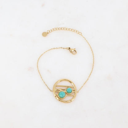 Bracelet avec pièce ronde ajourée, pierres naturelles - Amazonite