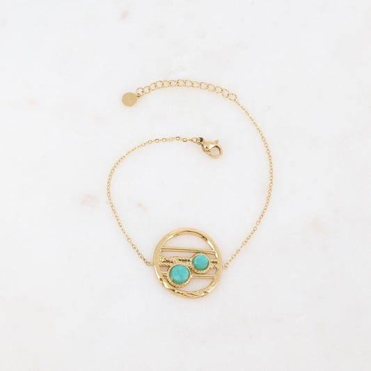 Bracelet avec pièce ronde ajourée, pierres naturelles - Amazonite
