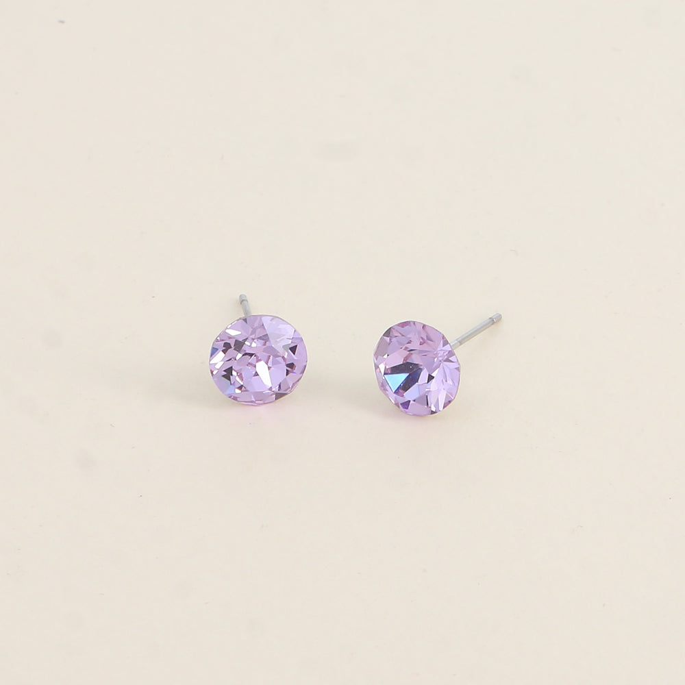 Boucles puces argentées – Ornées de cristaux de Swarovski® SS39 - Dimensions de la boucle : 8x8 mm - Violet