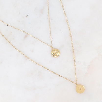 Collier 2 rangs, lune, étoiles et oxydes de zirconium 40/50+5 cm