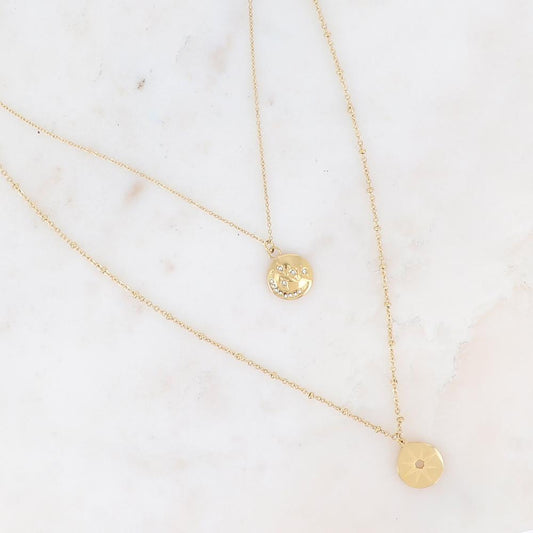 Collier 2 rangs, lune, étoiles et oxydes de zirconium 40/50+5 cm