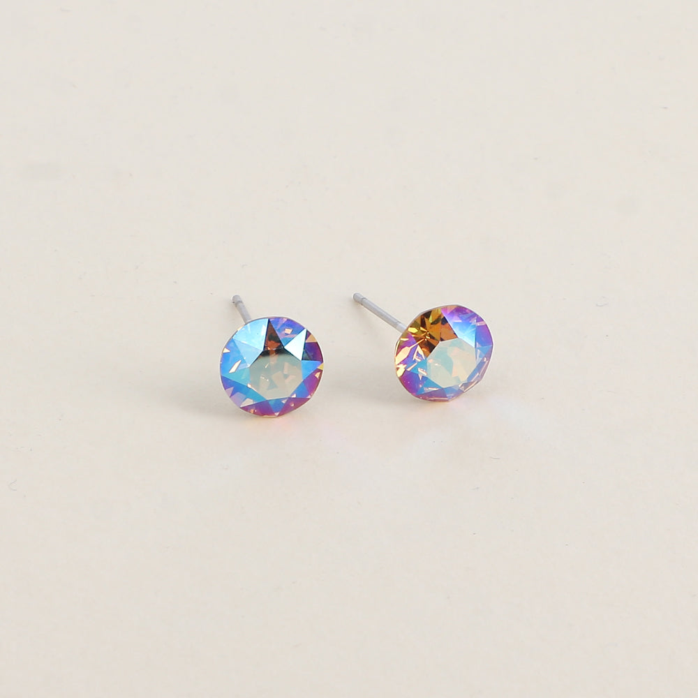 Boucles puces argentées – Ornées de cristaux de Swarovski® SS39 - Dimensions de la boucle : 8x8 mm - Light Colorado topaz shimmer