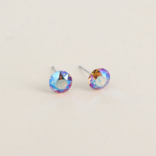 Boucles puces argentées – Ornées de cristaux de Swarovski® SS39 - Dimensions de la boucle : 8x8 mm - Light Colorado topaz shimmer