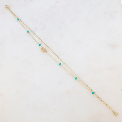 Chaîne de cheville deux rangs avec boules émaillées et cauri (22 + 3CM)