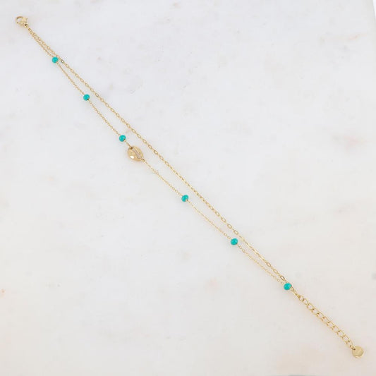 Chaîne de cheville deux rangs avec boules émaillées et cauri (22 + 3CM)