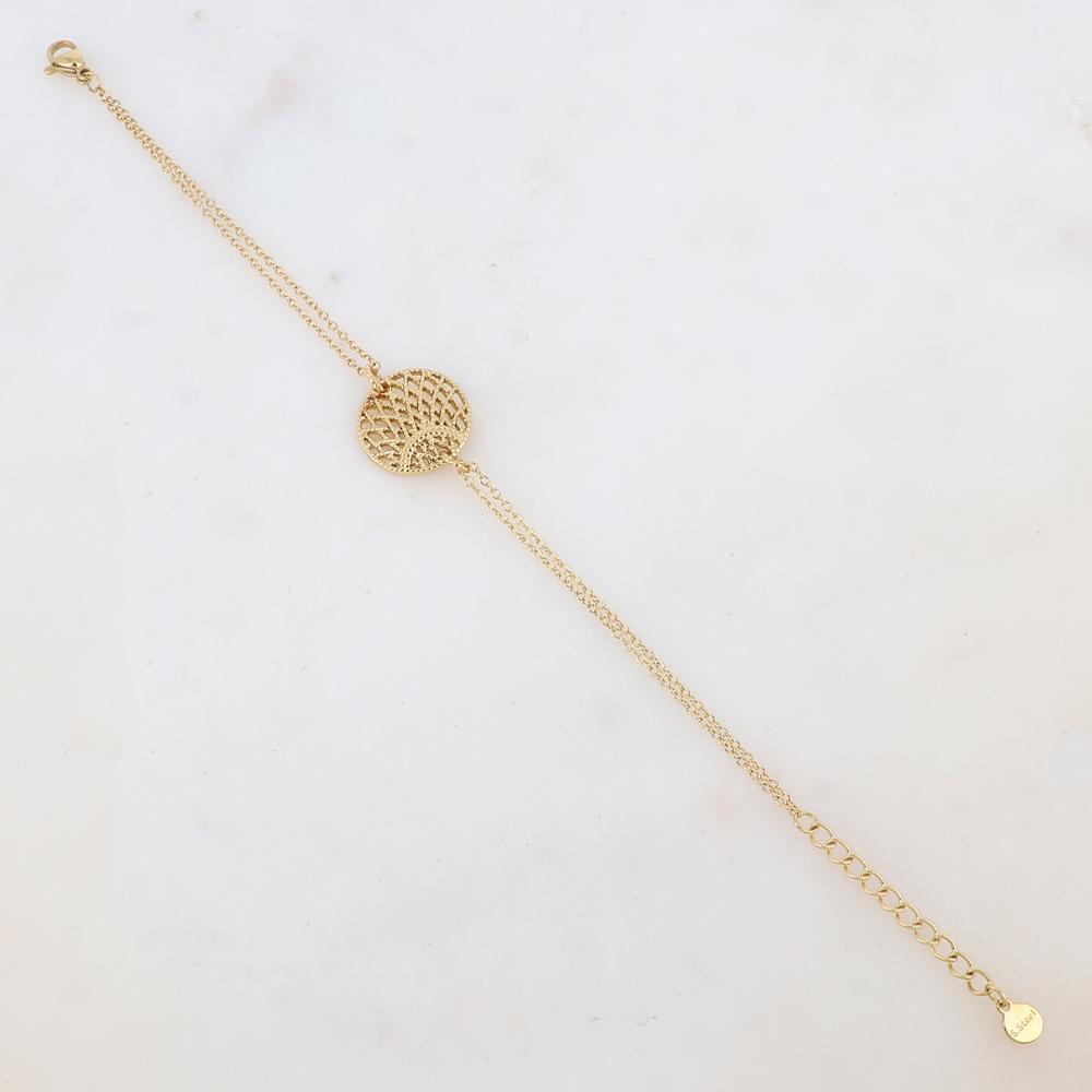 Bracelet 2 rangs avec pièce ronde ajourée de façon graphique