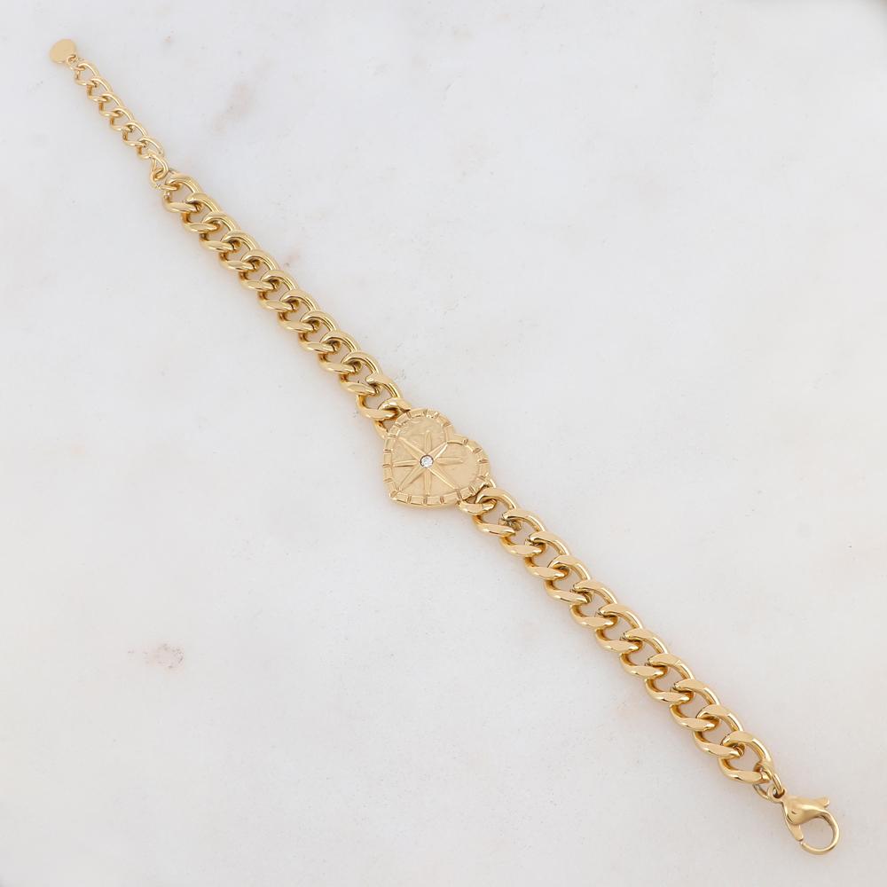 Bracelet maille avec cœur, étoile et strass