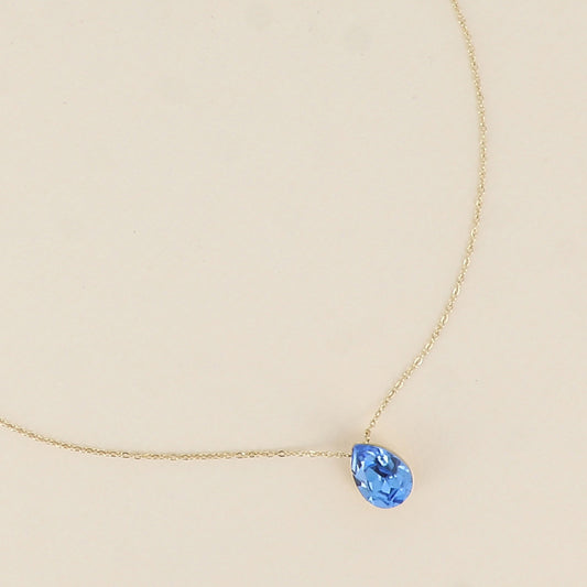 Collier - Pendentif cristal de Swarovski® en forme de goutte - Longueur du collier : 40+5 cm - Dimensions du cristal : 10x14 mm - Ice bleu