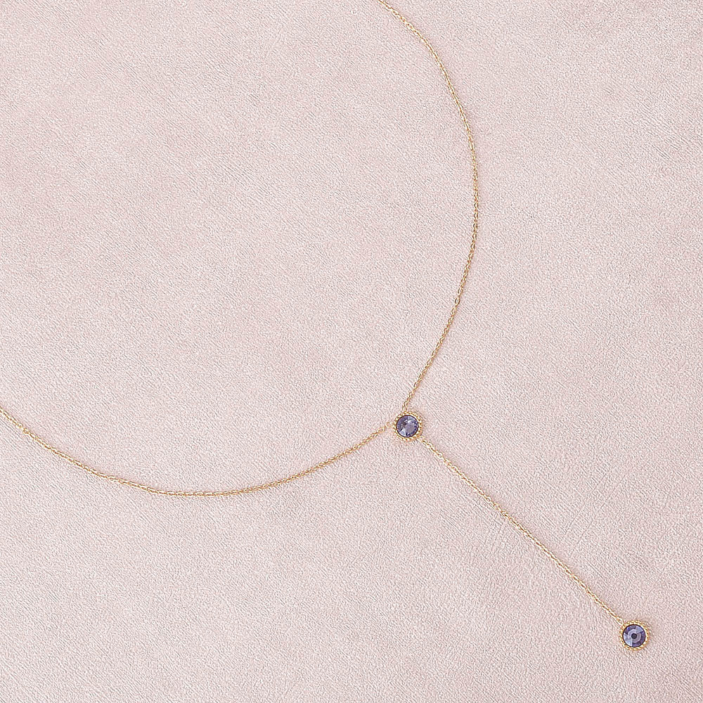 Collier Y - Orné de cristaux de Swarovski® - 40+7 cm - Longueur de chaîne pendante : 6 cm - Dimensions des cristaux : 5x5 mm - Tanzanite