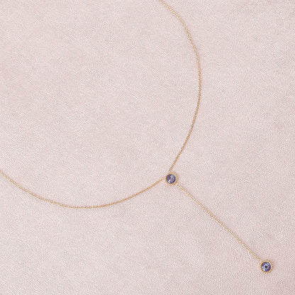 Collier Y - Orné de cristaux de Swarovski® - 40+7 cm - Longueur de chaîne pendante : 6 cm - Dimensions des cristaux : 5x5 mm - Tanzanite