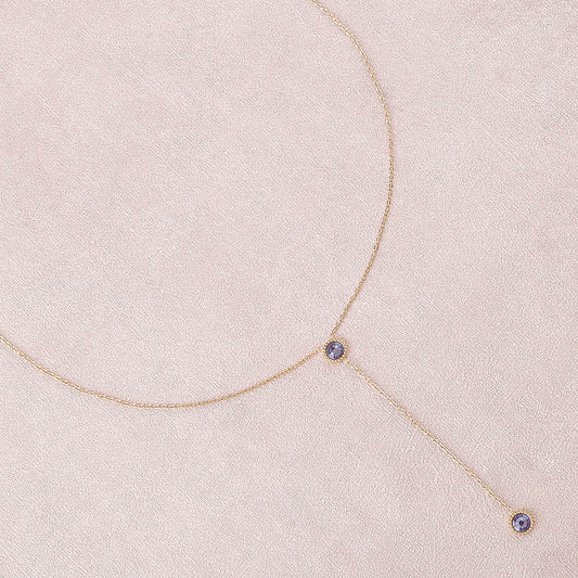 Collier Y - Orné de cristaux de Swarovski® - 40+7 cm - Longueur de chaîne pendante : 6 cm - Dimensions des cristaux : 5x5 mm - Tanzanite