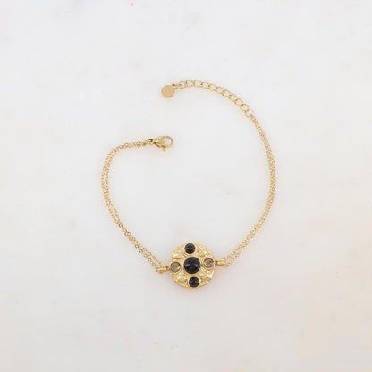 Bracelet avec pièce ronde et 5 pâtes de verre rondes