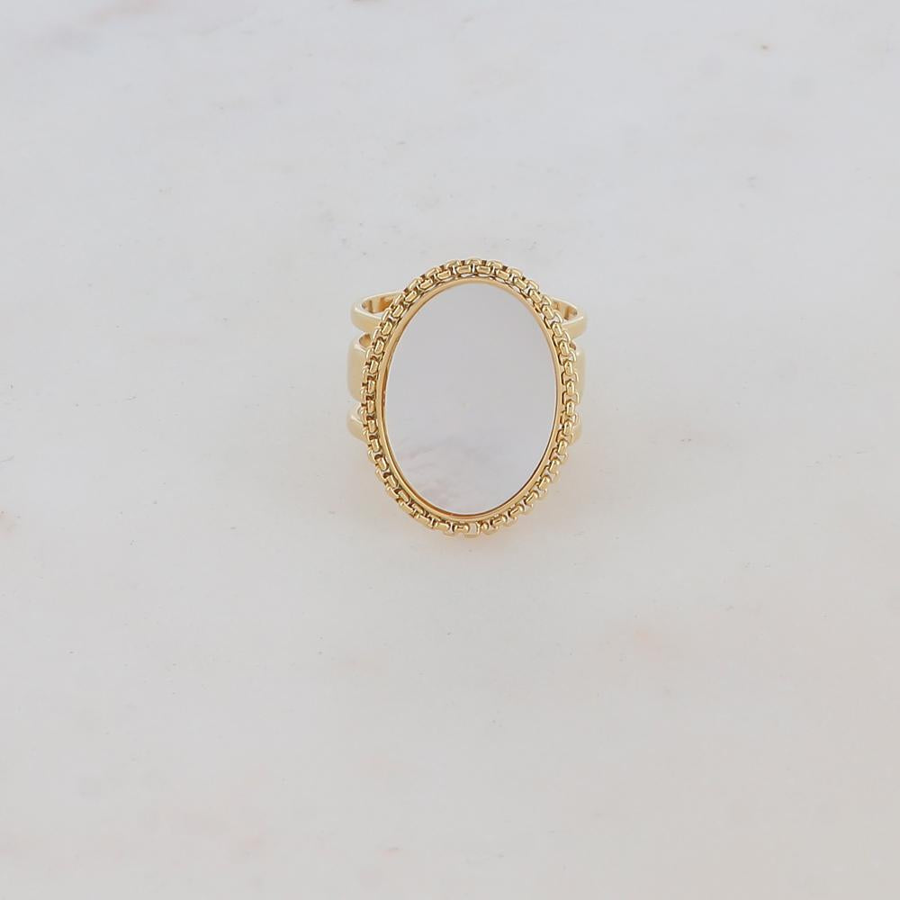 Bague 3 rangs avec pièce ovale et Nacre - Nacre blanche