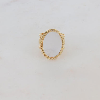 Bague 3 rangs avec pièce ovale et Nacre - Nacre blanche