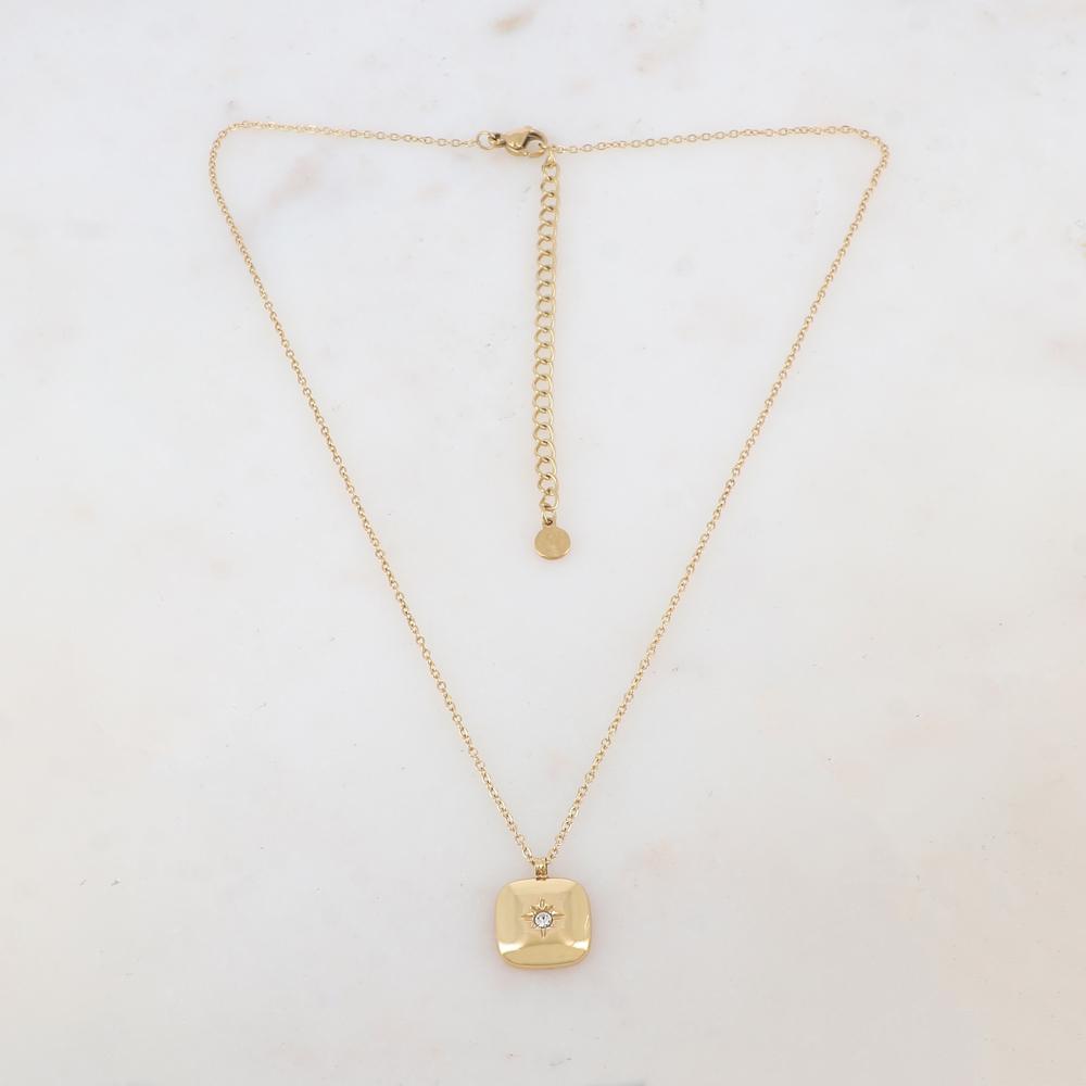 Collier avec pendentif carré, étoile et strass blanc (38+7CM)