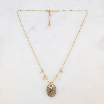 Collier avec pampilles étoiles et pierre labradorite 45+5 cm