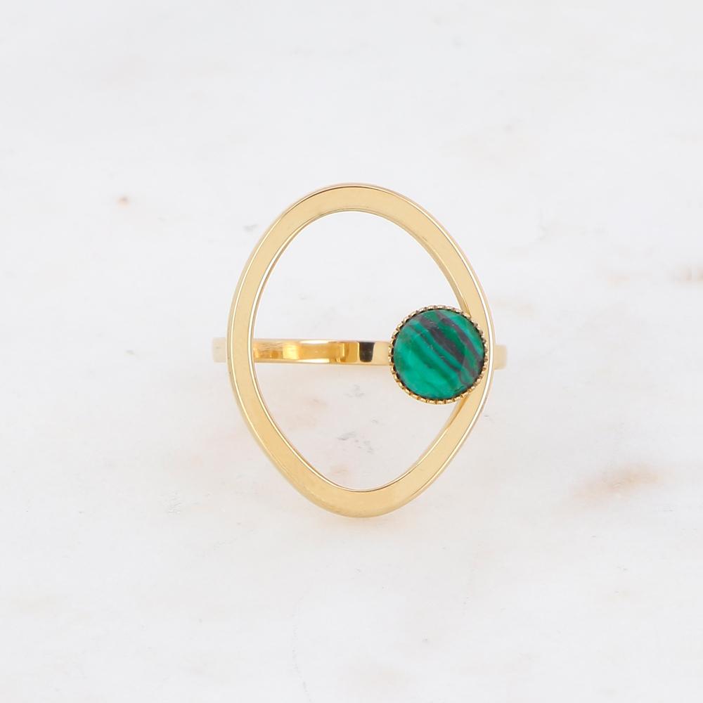 Bague ouverte avec pierre naturelle - Malachite