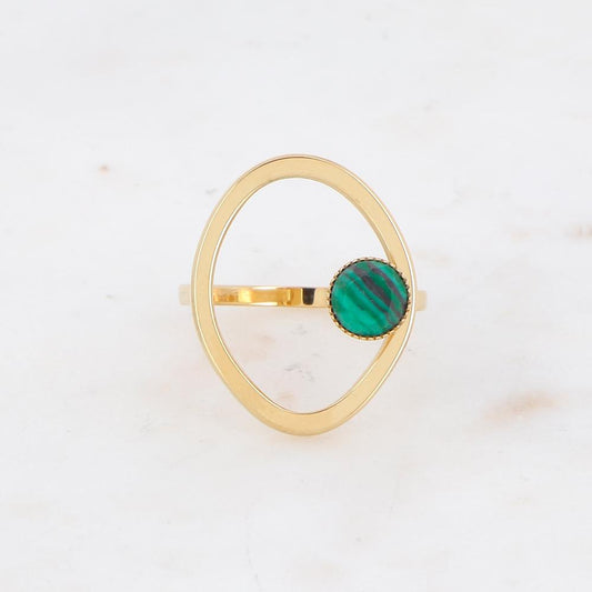Bague ouverte avec pierre naturelle - Malachite