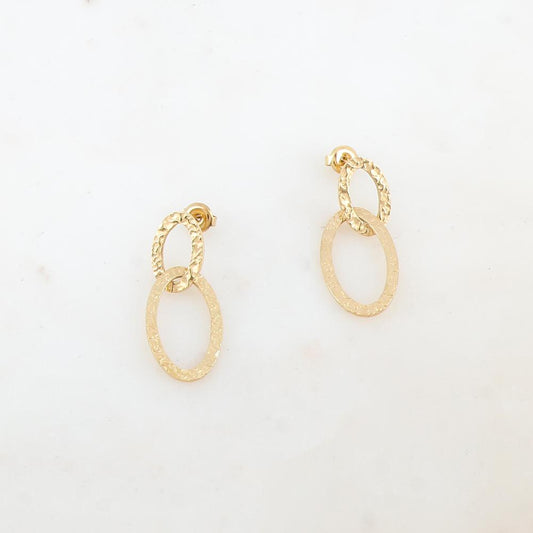 B.O à puce avec double anneaux martelés 1.5 X 3,2 cm.