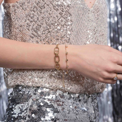 Bracelet en maille, multi-anneaux et strass