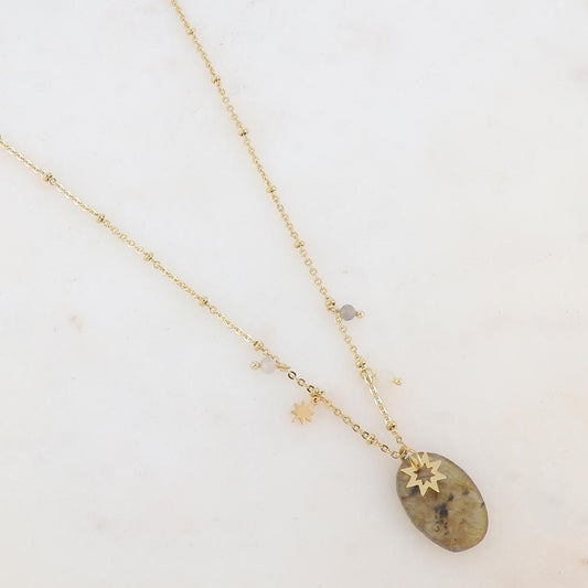 Collier avec pampilles étoiles et pierre labradorite 45+5 cm