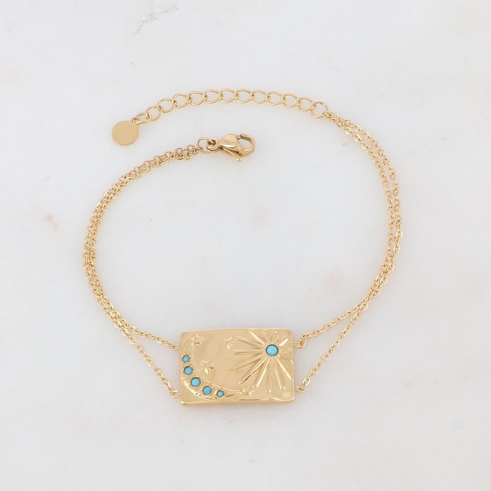 Bracelet 2 rangs avec soleil, lune, étoile et strass