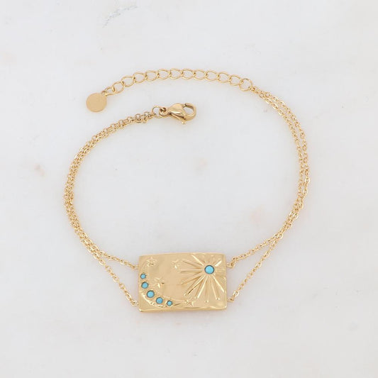 Bracelet 2 rangs avec soleil, lune, étoile et strass