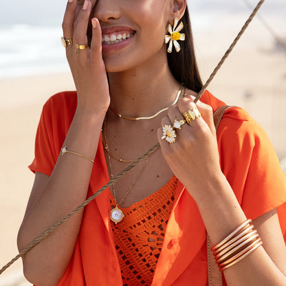 Bague avec nacre, feuille de nacre véritable - Nacre blanche
