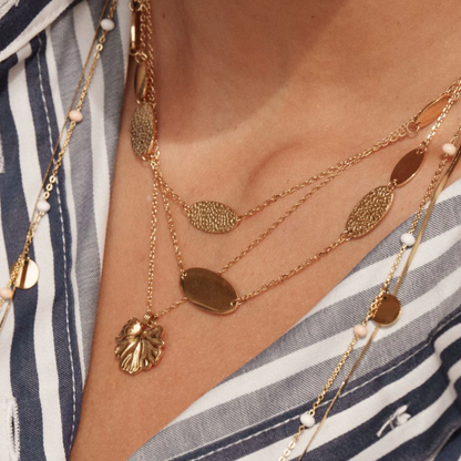 Collier 2 rangs avec 5 pièces ovales lisses et 3 pièces ovales martelées (40/42+5CM)