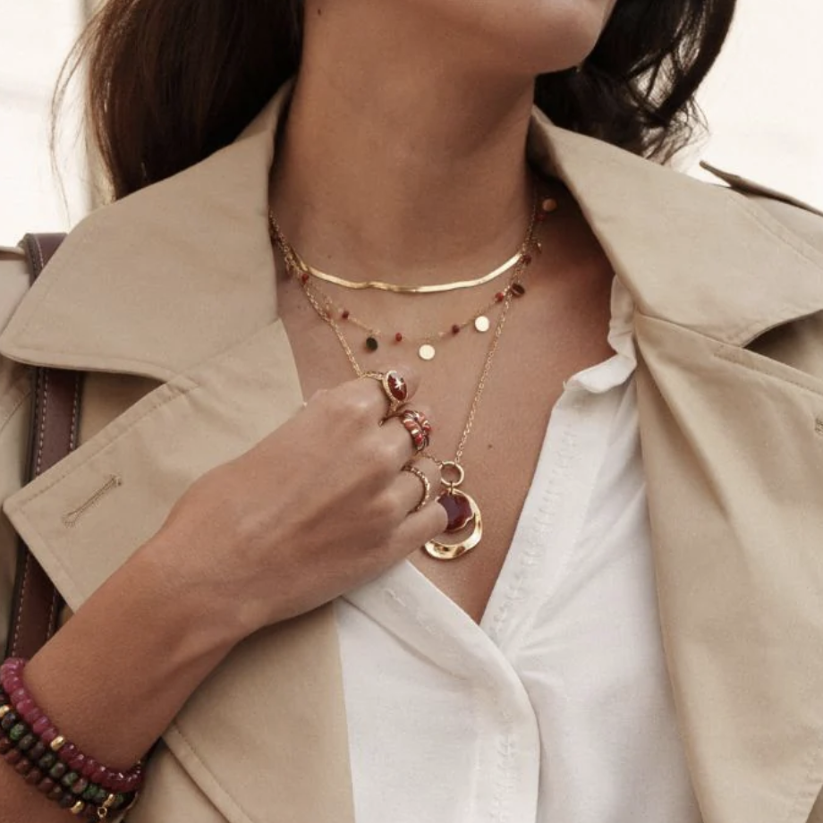 Collier avec pendentif géométrique ondulé, émail (50+10CM)