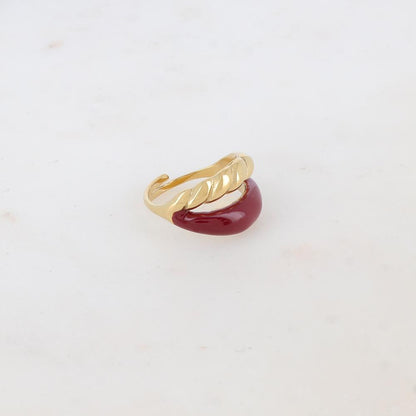 Bague ajustable 2 rangs avec émail lisse et un effet torsadé - Bordeaux