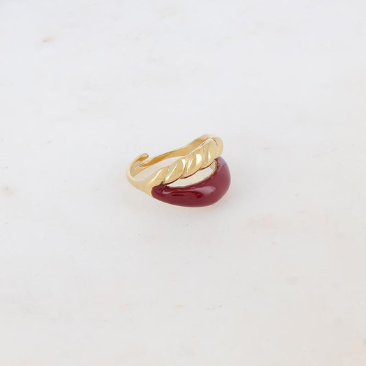 Bague ajustable 2 rangs avec émail lisse et un effet torsadé - Bordeaux