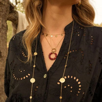 Collier avec avec anneau, perles, étoile et émail (40+5CM)