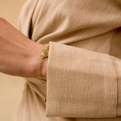 Bracelet 2 rangs avec pièce ronde martelée