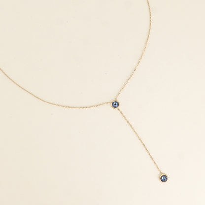 Collier Y - Orné de cristaux de Swarovski® - 40+7 cm - Longueur de chaîne pendante : 6 cm - Dimensions des cristaux : 5x5 mm - Denim blue