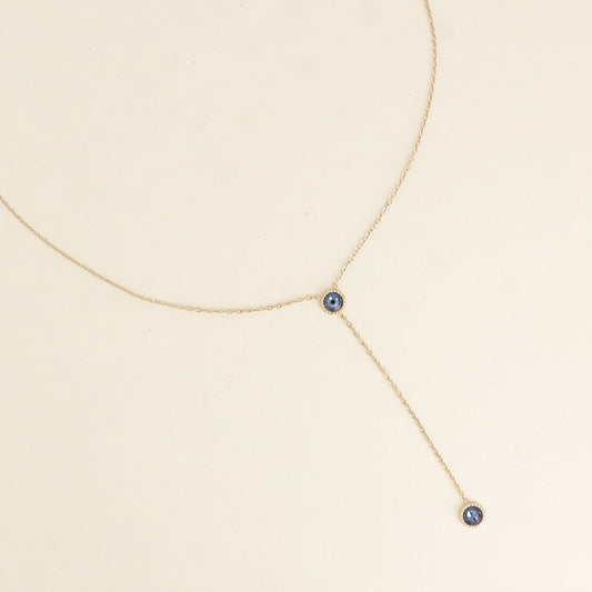 Collier Y - Orné de cristaux de Swarovski® - 40+7 cm - Longueur de chaîne pendante : 6 cm - Dimensions des cristaux : 5x5 mm - Denim blue