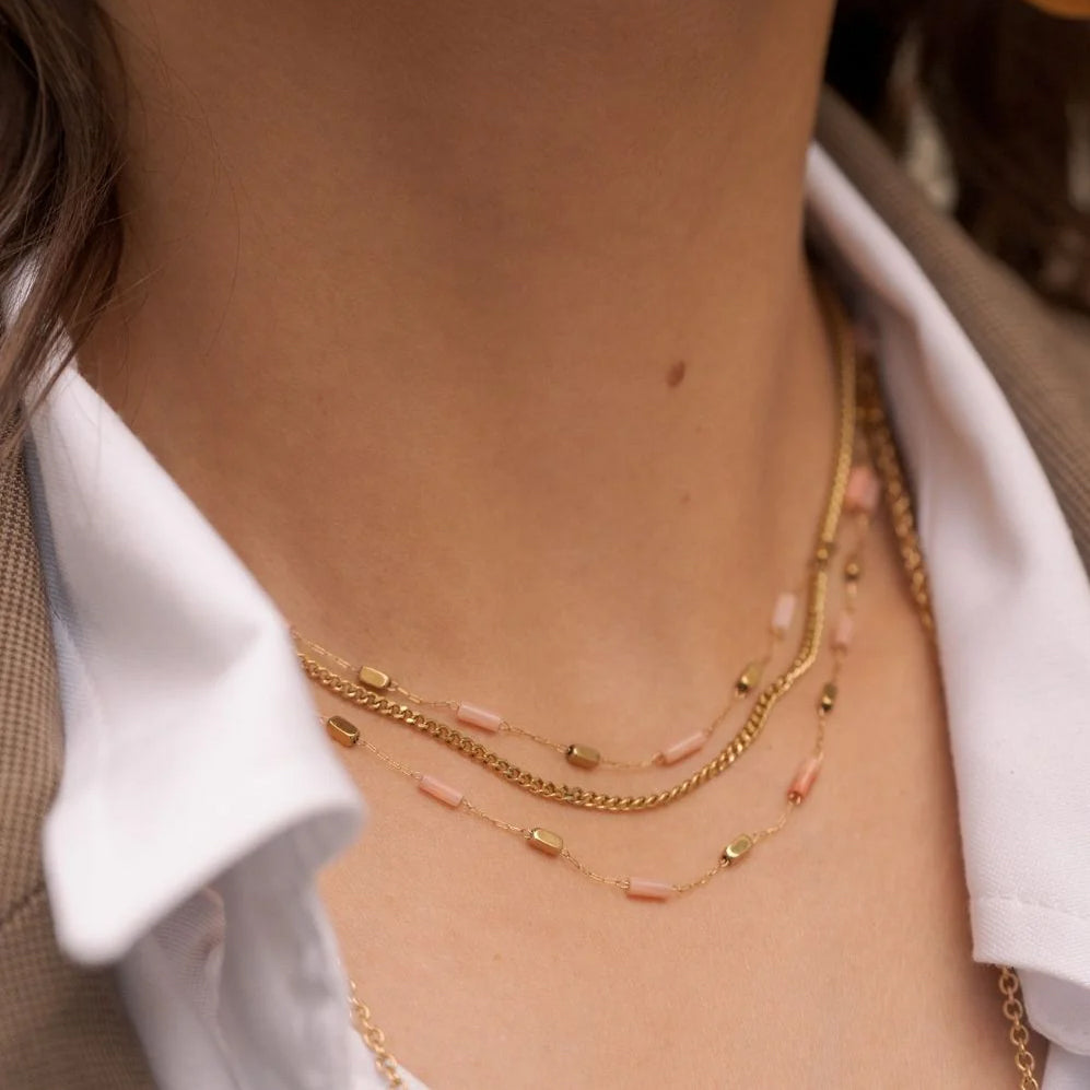Collier 3 rangs avec des perles en pierre naturelle (39/42/45+5CM)