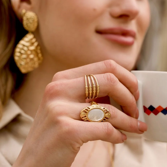 Bague lisse et texturée 4 rangs avec multi petits ronds au milieu